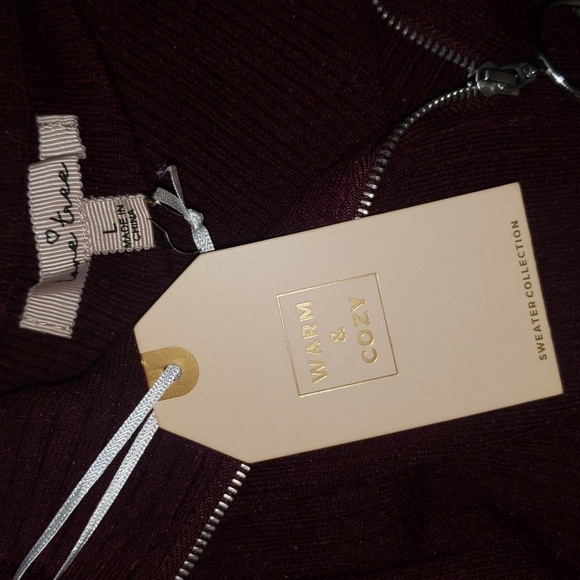 Love Tree ribbed sweater mock turtleneck 1/4 zip front - Picture 4 of 6